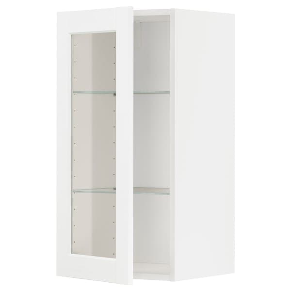 METOD - Wall cabinet w shelves/glass door, white Enköping/white wood effect, 40x80 cm - best price from Maltashopper.com 29473471