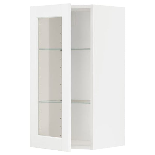 METOD - Wall cabinet w shelves/glass door, white Enköping/white wood effect, 40x80 cm