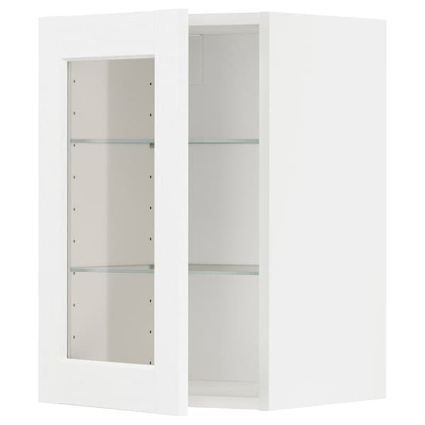 METOD - Wall cabinet w shelves/glass door, white Enköping/white wood effect, 40x60 cm - best price from Maltashopper.com 49473470