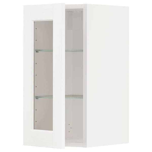 METOD - Wall cabinet w shelves/glass door, white Enköping/white wood effect, 30x60 cm - best price from Maltashopper.com 69473501