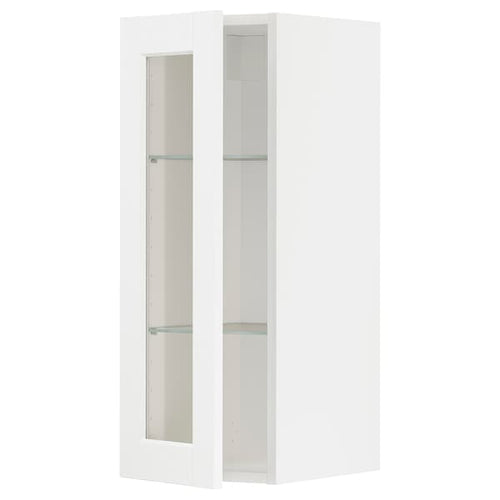 METOD - Wall cabinet w shelves/glass door, white Enköping/white wood effect, 30x80 cm