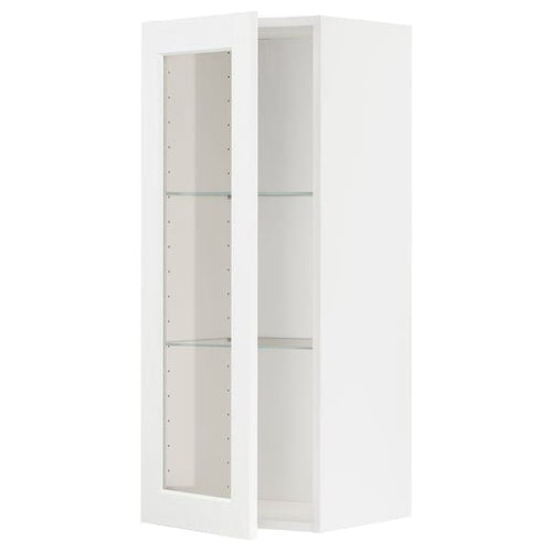 METOD - Wall cabinet w shelves/glass door, white Enköping/white wood effect, 40x100 cm