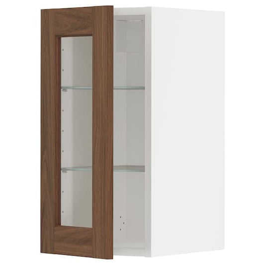 Ikea METOD - Wall cabinet w shelves/glass door, white Enköping/brown walnut effect, 30x60 cm