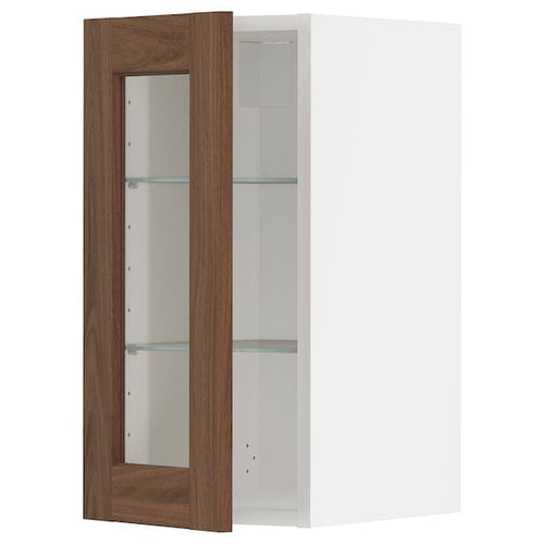 METOD - Wall cabinet w shelves/glass door, white Enköping/brown walnut effect, 30x60 cm