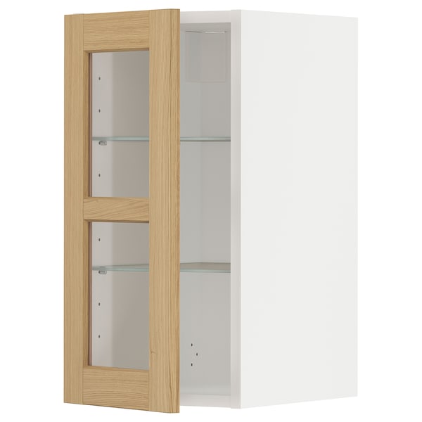 METOD - Wall cabinet w shelves/glass door, white/Forsbacka oak, 30x60 cm - best price from Maltashopper.com 19509381
