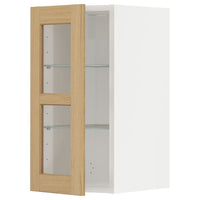 METOD wall cabinet w shelves/glass door, white/Forsbacka oak, 30x60 cm