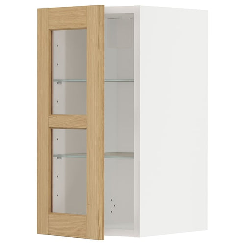 METOD - Wall cabinet w shelves/glass door, white/Forsbacka oak, 30x60 cm
