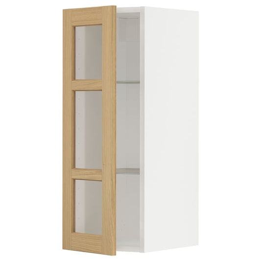 Ikea METOD - Wall cabinet w shelves/glass door, white/Forsbacka oak, 30x80 cm