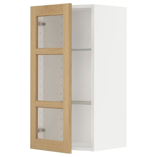 METOD wall cabinet w shelves/glass door, white/Forsbacka oak, 40x80 cm