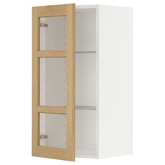 Ikea METOD - Wall cabinet w shelves/glass door, white/Forsbacka oak, 40x80 cm