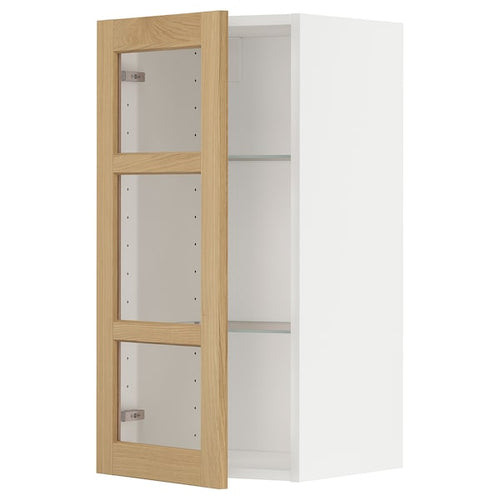 METOD - Wall cabinet w shelves/glass door, white/Forsbacka oak, 40x80 cm