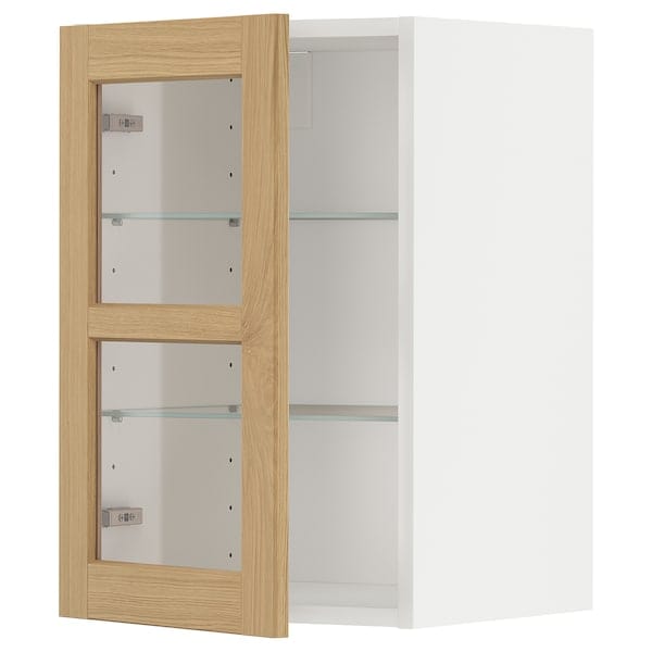 Ikea METOD - Wall cabinet w shelves/glass door, white/Forsbacka oak, 40x60 cm