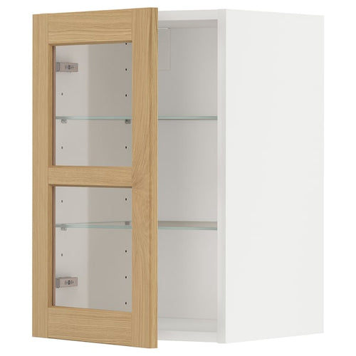 METOD - Wall cabinet w shelves/glass door, white/Forsbacka oak, 40x60 cm