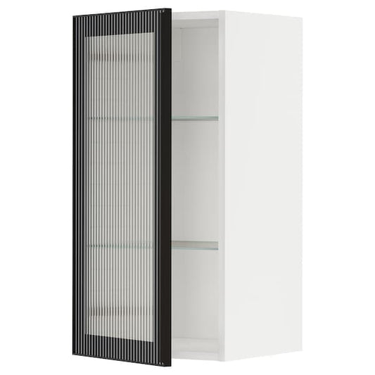 Ikea METOD - Wall cabinet w shelves/glass door, white/Hejsta anthracite reeded glass, 40x80 cm