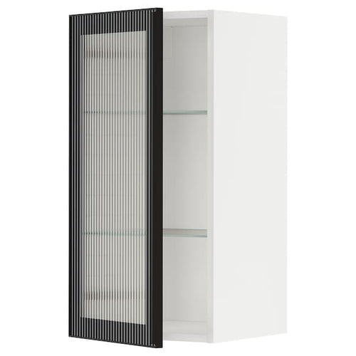 METOD - Wall cabinet w shelves/glass door, white/Hejsta anthracite reeded glass, 40x80 cm