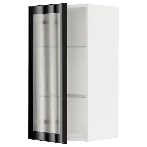 METOD - Wall cabinet w shelves/glass door, white/Hejsta anthracite reeded glass, 40x80 cm