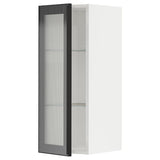 METOD wall cabinet w shelves/glass door, white/Hejsta anthracite reeded glass, 30x80 cm