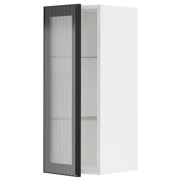 METOD - Wall cabinet w shelves/glass door, white/Hejsta anthracite reeded glass, 30x80 cm - best price from Maltashopper.com 19490715