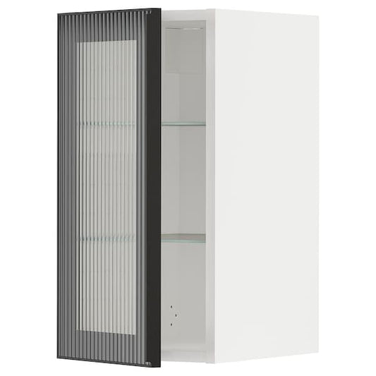 Ikea METOD - Wall cabinet w shelves/glass door, white/Hejsta anthracite reeded glass, 30x60 cm