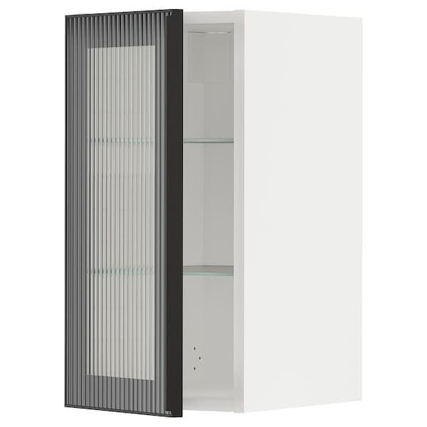 METOD - Wall cabinet w shelves/glass door, white/Hejsta anthracite reeded glass, 30x60 cm