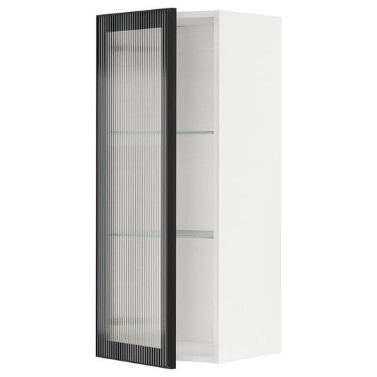 Ikea METOD - Wall cabinet w shelves/glass door, white/Hejsta anthracite reeded glass, 40x100 cm
