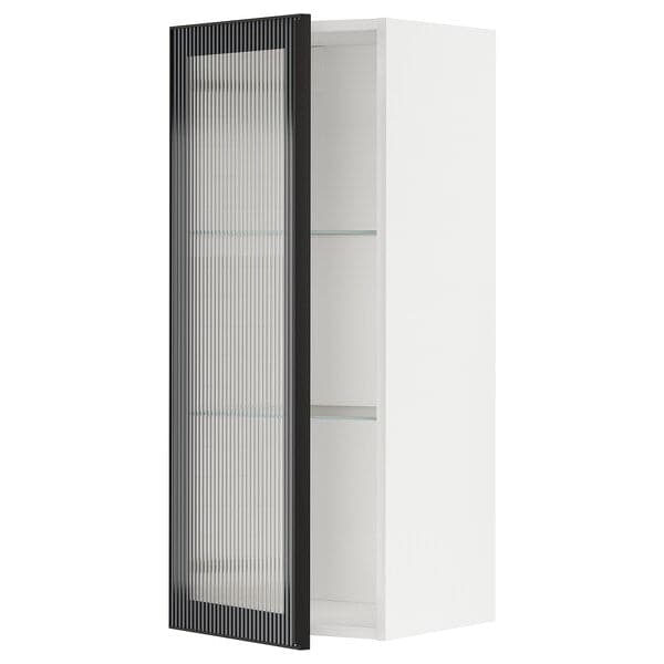 METOD - Wall cabinet w shelves/glass door, white/Hejsta anthracite reeded glass, 40x100 cm