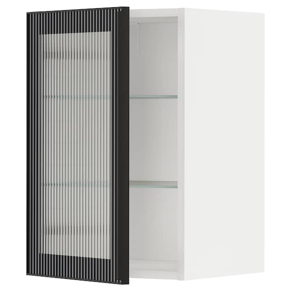 METOD - Wall cabinet w shelves/glass door, white/Hejsta anthracite reeded glass, 40x60 cm - best price from Maltashopper.com 99490636
