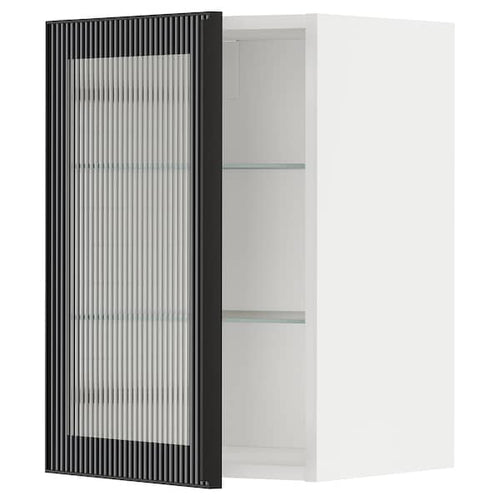 METOD - Wall cabinet w shelves/glass door, white/Hejsta anthracite reeded glass, 40x60 cm