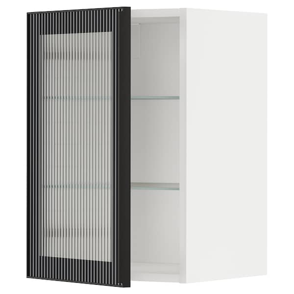 METOD - Wall cabinet w shelves/glass door, white/Hejsta anthracite reeded glass, 40x60 cm