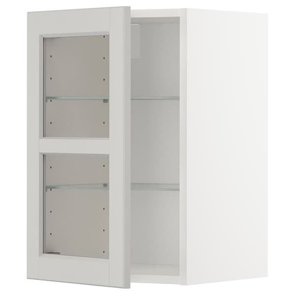 METOD - Wall cabinet w shelves/glass door, white/Lerhyttan light grey, 40x60 cm - best price from Maltashopper.com 89461248