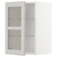 METOD wall cabinet w shelves/glass door, white/Lerhyttan light grey, 40x60 cm