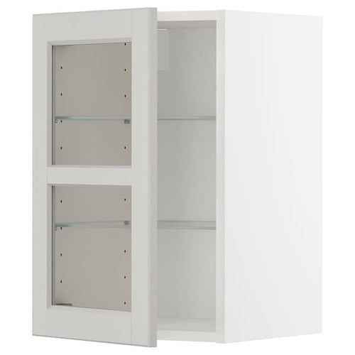 METOD - Wall cabinet w shelves/glass door, white/Lerhyttan light grey, 40x60 cm