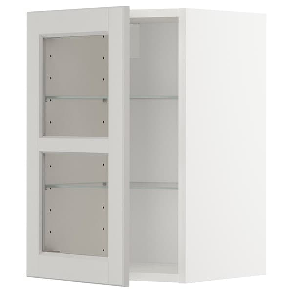 METOD - Wall cabinet w shelves/glass door, white/Lerhyttan light grey, 40x60 cm