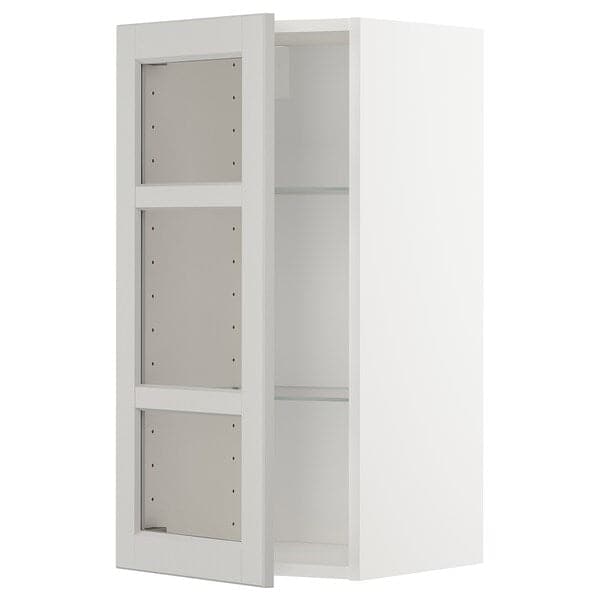 Ikea METOD - Wall cabinet w shelves/glass door, white/Lerhyttan light grey, 40x80 cm