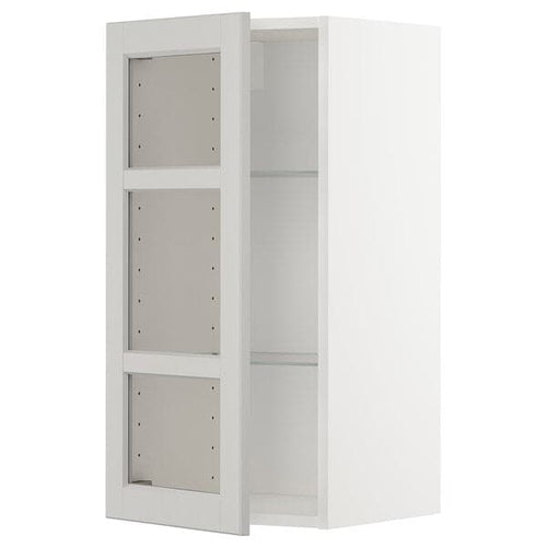 METOD wall cabinet w shelves/glass door, white/Lerhyttan light grey, 40x80 cm