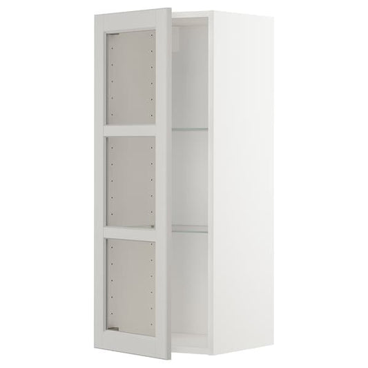 Ikea METOD - Wall cabinet w shelves/glass door, white/Lerhyttan light grey, 40x100 cm