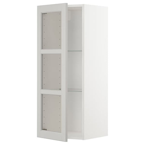 METOD wall cabinet w shelves/glass door, white/Lerhyttan light grey, 40x100 cm