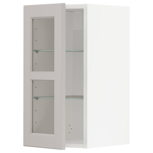 Ikea METOD - Wall cabinet w shelves/glass door, white/Lerhyttan light grey, 30x60 cm