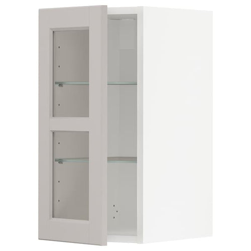 METOD - Wall cabinet w shelves/glass door, white/Lerhyttan light grey, 30x60 cm