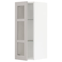 METOD - Wall cabinet w shelves/glass door, white/Lerhyttan light grey, 30x80 cm - best price from Maltashopper.com 49456282