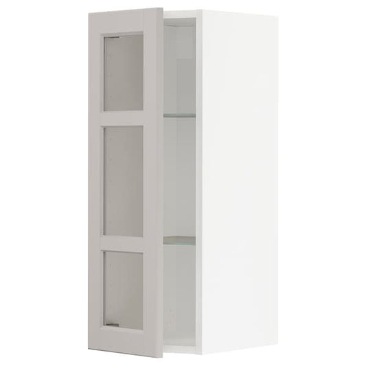 Ikea METOD - Wall cabinet w shelves/glass door, white/Lerhyttan light grey, 30x80 cm