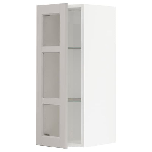 METOD - Wall cabinet w shelves/glass door, white/Lerhyttan light grey, 30x80 cm