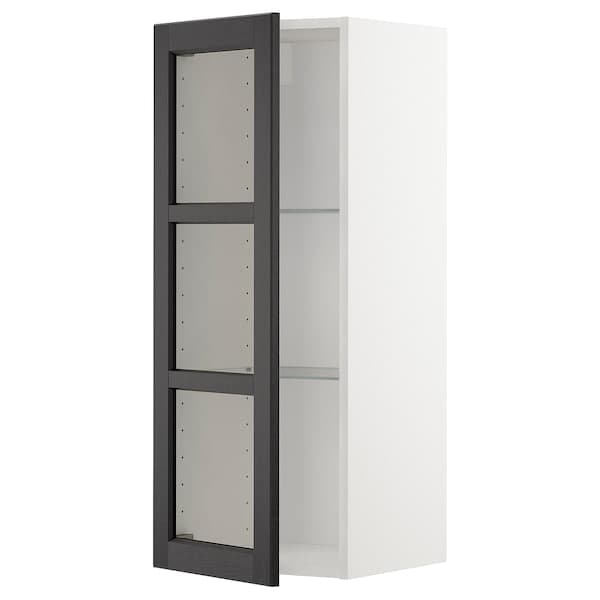 Ikea METOD - Wall cabinet w shelves/glass door, white/Lerhyttan black stained, 40x100 cm
