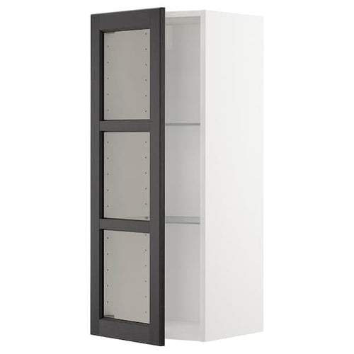METOD - Wall cabinet w shelves/glass door, white/Lerhyttan black stained, 40x100 cm