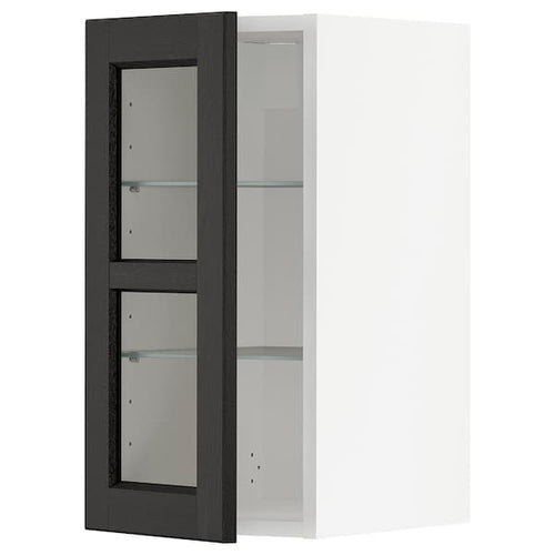 METOD - Wall cabinet w shelves/glass door, white/Lerhyttan black stained, 30x60 cm