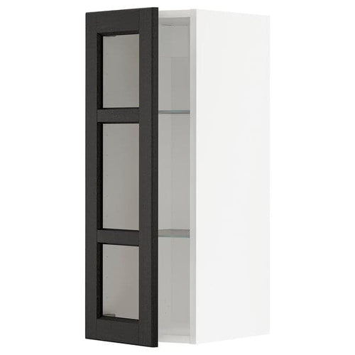METOD - Wall cabinet w shelves/glass door, white/Lerhyttan black stained, 30x80 cm