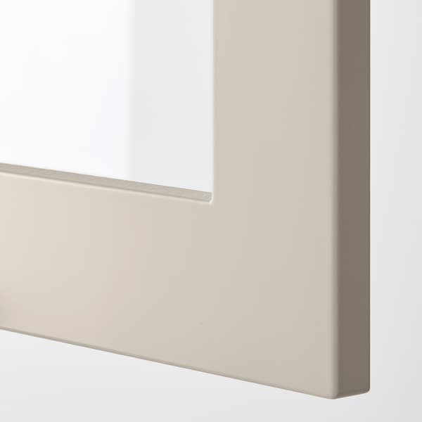 METOD - Wall cabinet w shelves/glass door, white/Stensund beige