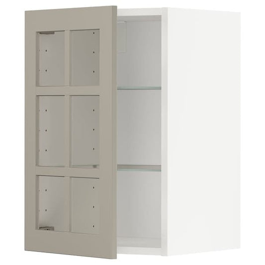 Ikea METOD - Wall cabinet w shelves/glass door, white/Stensund beige, 40x60 cm