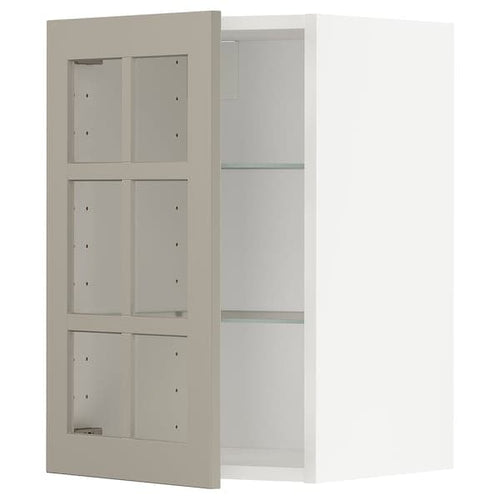 METOD - Wall cabinet w shelves/glass door, white/Stensund beige, 40x60 cm
