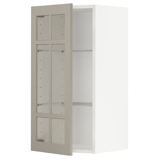 Ikea METOD - Wall cabinet w shelves/glass door, white/Stensund beige, 40x80 cm